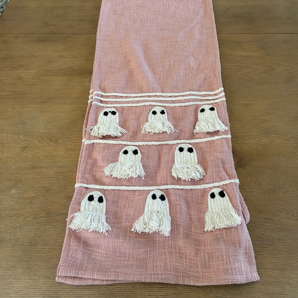 Pink Ghost Embellished Holiday Table Runner Halloween